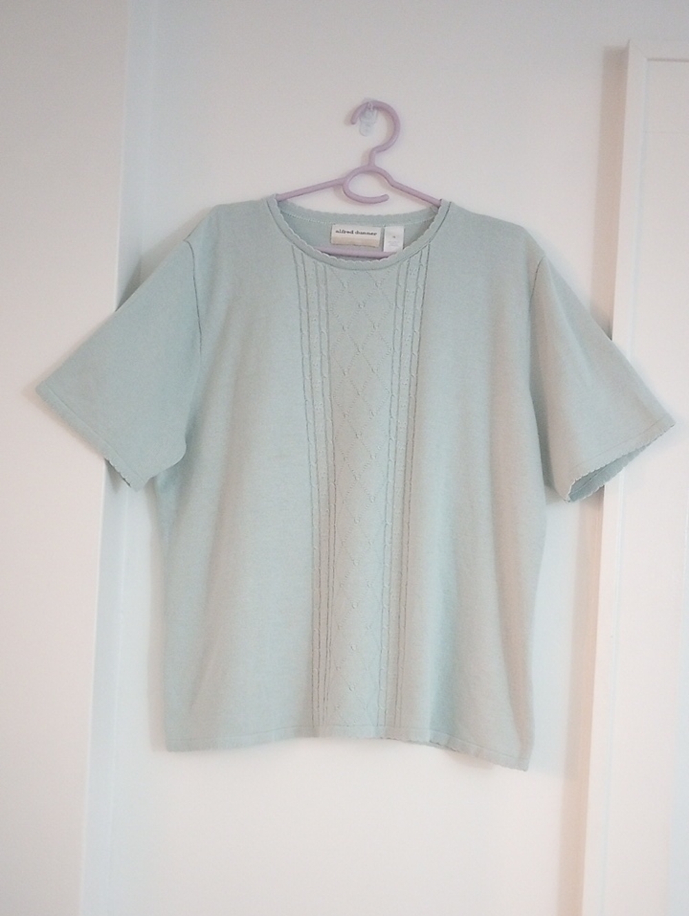 Alfred Dunner Vintage Mint Teal Short-Sleeve Cable Knit Sweater Top Size 1X